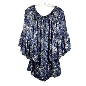 Marisa Kenson Off Shoulder Bell Sleeve Top Blue/White Size Small New